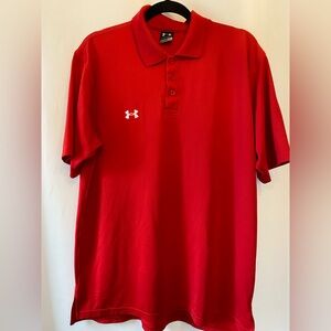 Under Armour Mens Red Polo Golf Shirt Size Medium Short Sleeve Sporty Gorpcore